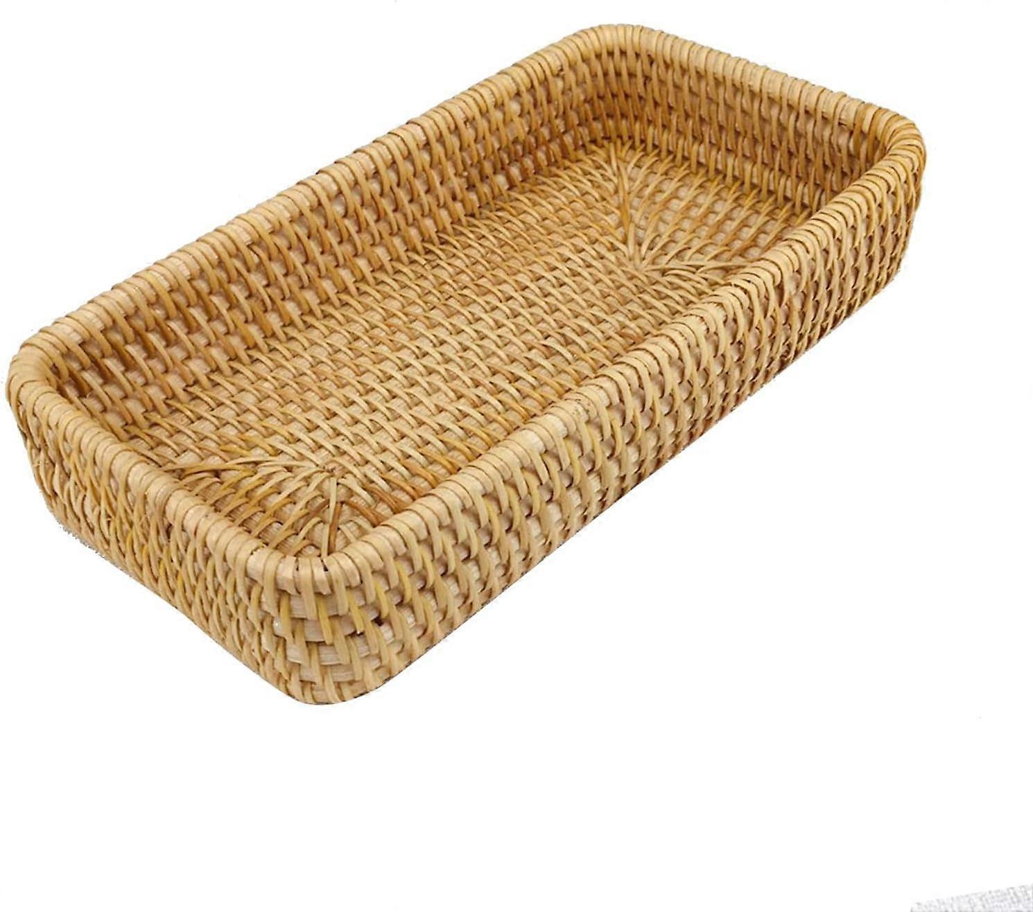 Serviertablett, handgewebtes elegantes Rattan-Serviertablett Anti-Bruch-Desktop-Organisation für Balkon (L)