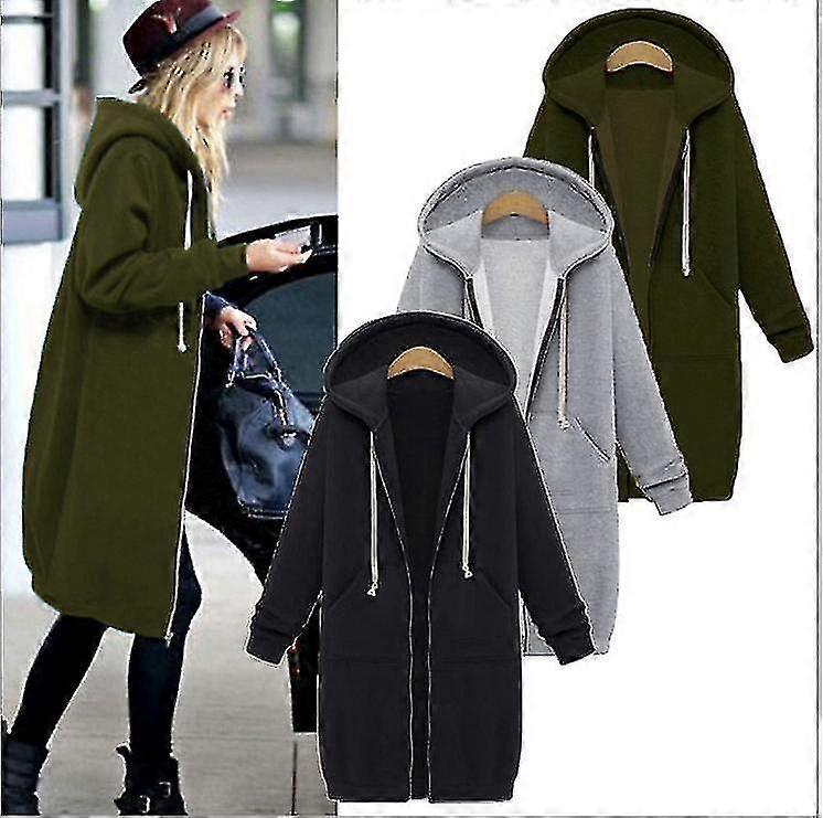 Dame lynlås foran Fleece Lang hættetrøje Sweatshirt Jakke Plus Size