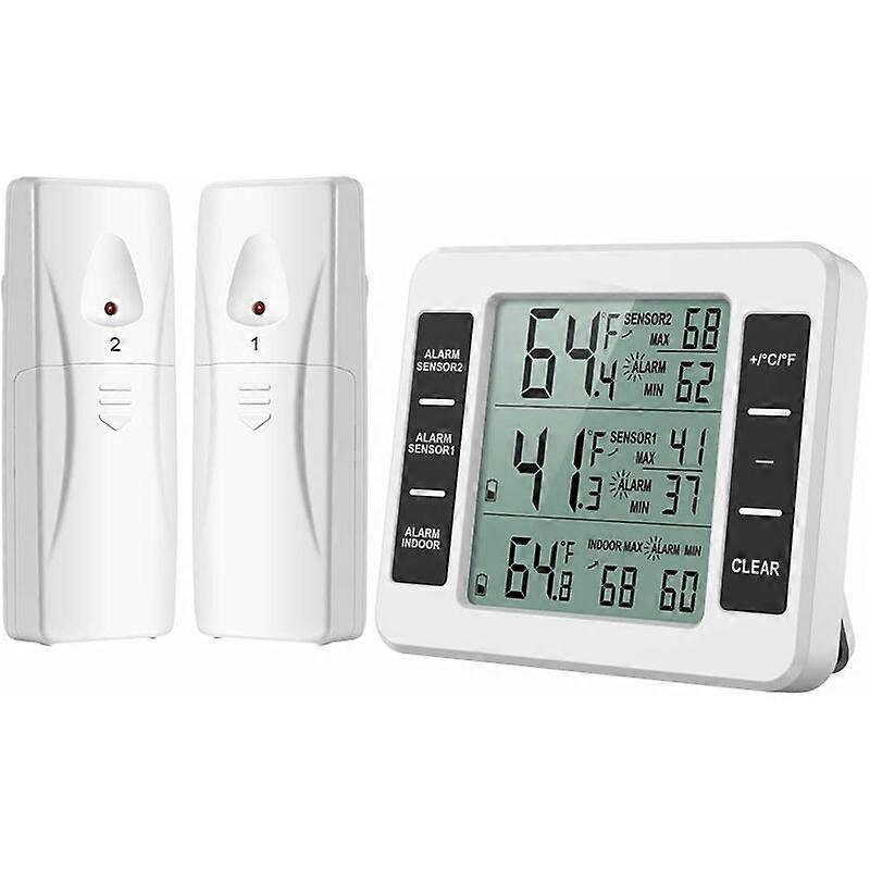 Fridge and Freezer Thermometer, Wireless with 2 Sensors, Min/Max Audible Alarm 1pcs