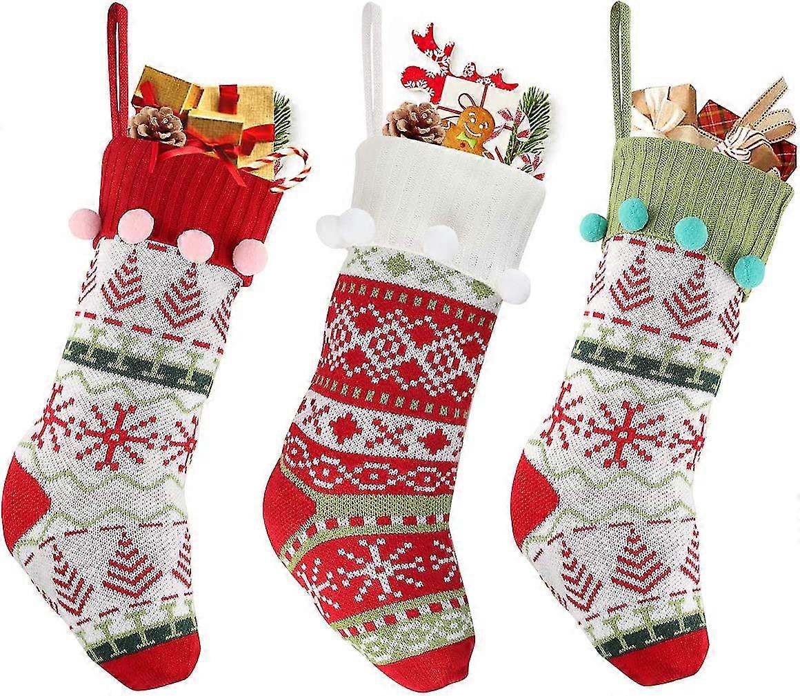 Lot de 3 bas de Noël tricotés avec des bas de Noël classiques tricotés surdimensionnés moelleux