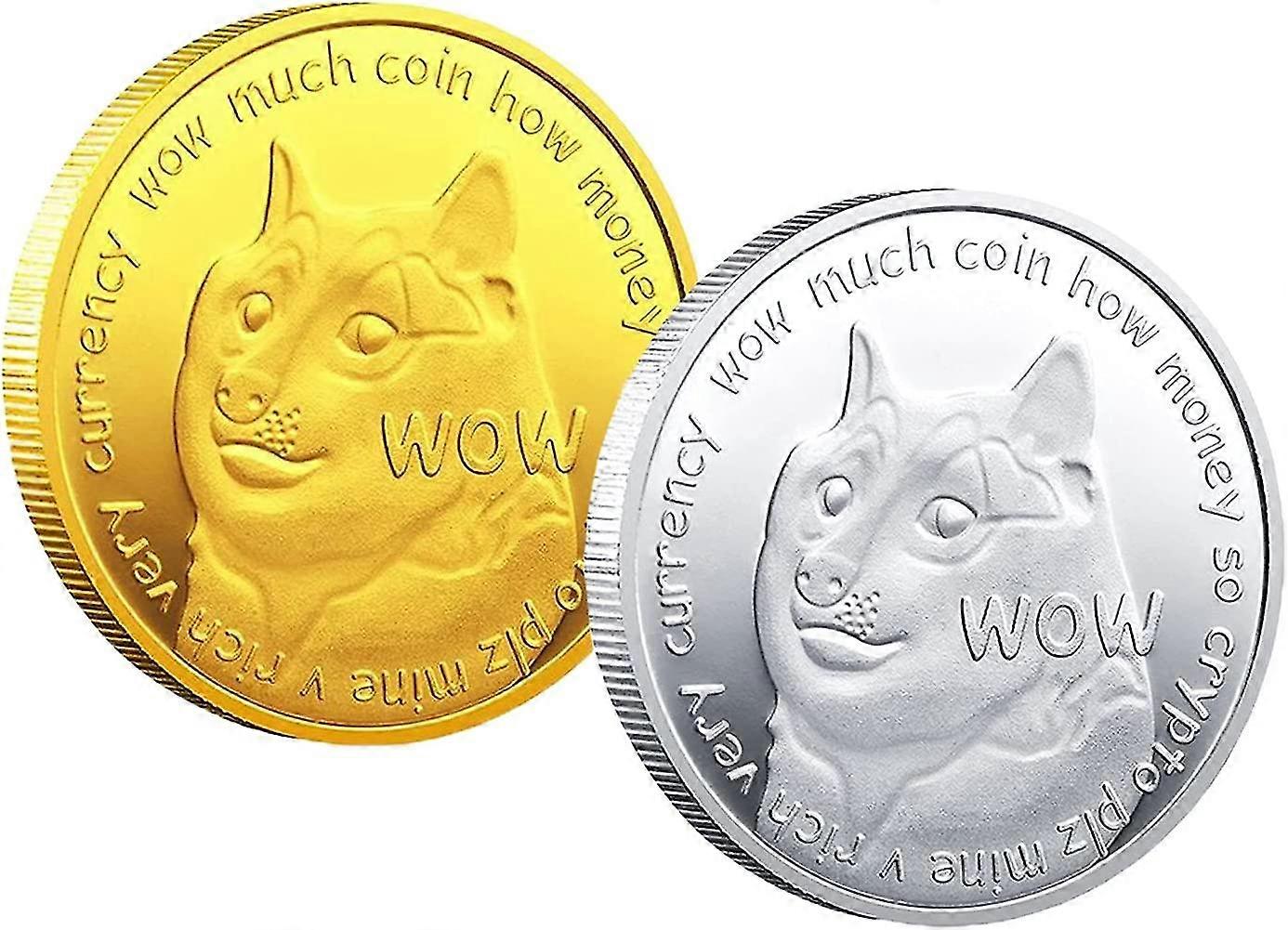 2pcs Dogecoin Collection de pièces commémoratives Pièces d’or en argent Doge Coin 2021 Crypto-monnaie Pièce de collection dans un étui de protection