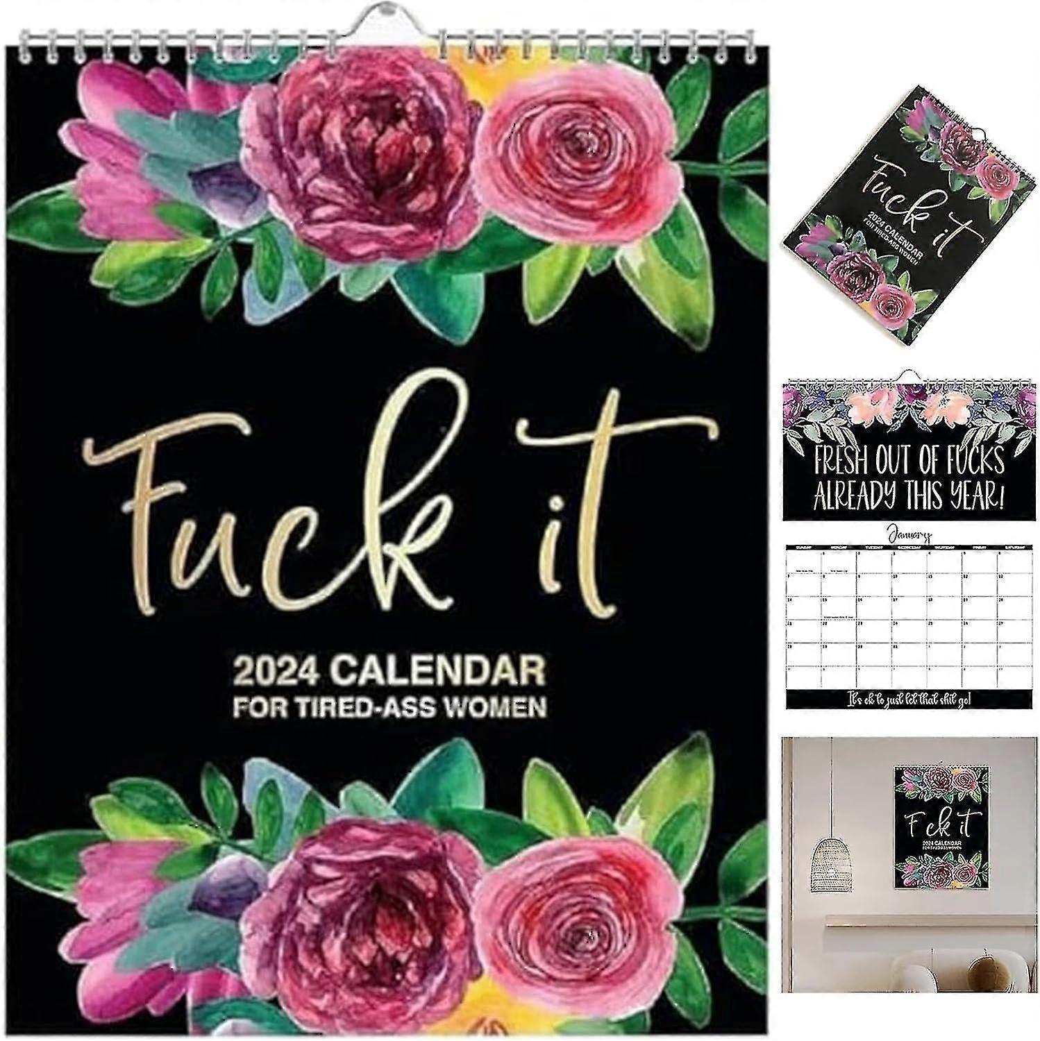 疲れたお尻の女性のための2024年カレンダー、ファックイット面白いノベルティ月間カレンダー、フラワーカレンダーメモ、メンタルヘルスカレンダーギャグギフト