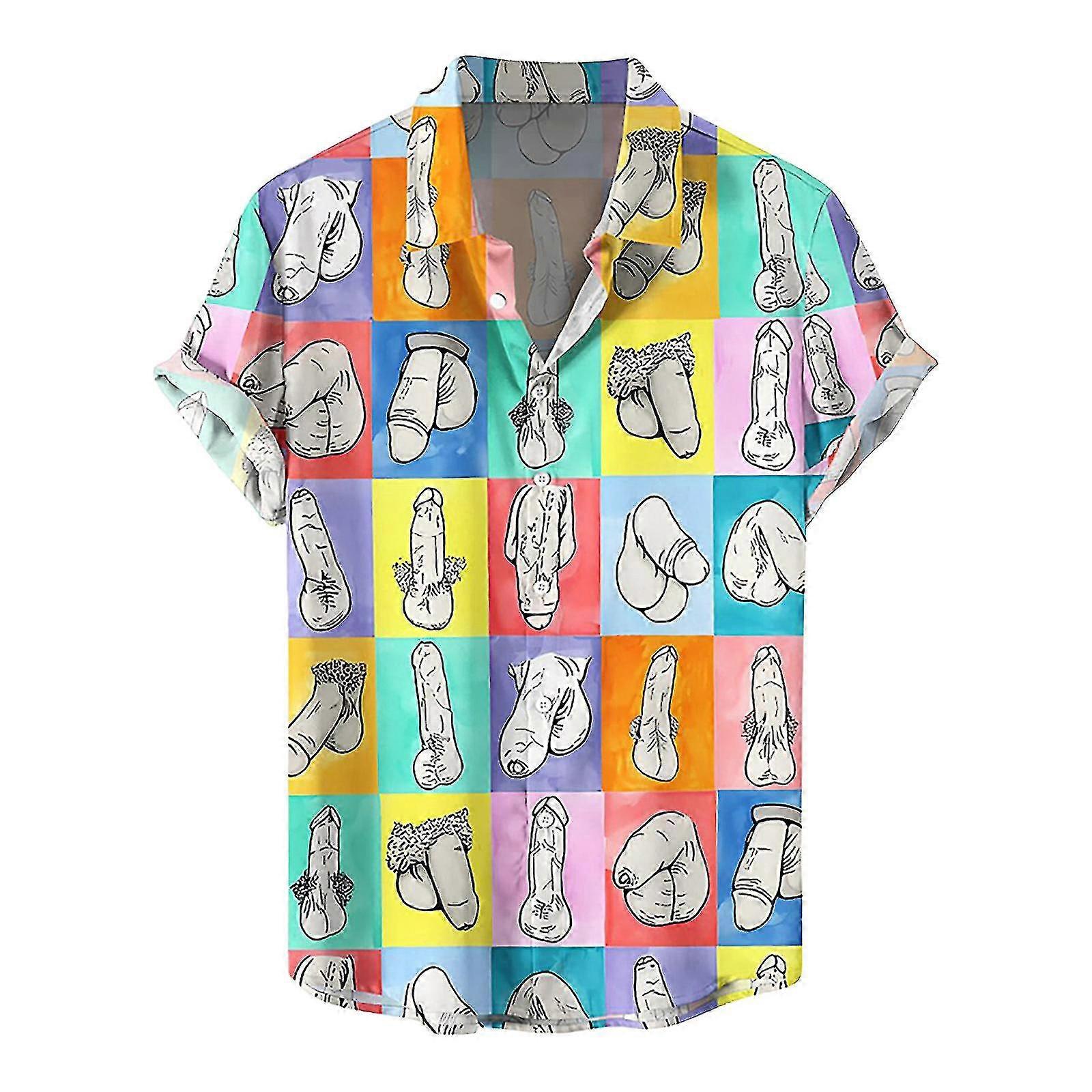 Mens Button Down Shirts Funny Printed Hawaiian Beach Tops Novelty Ugly Gag Gift