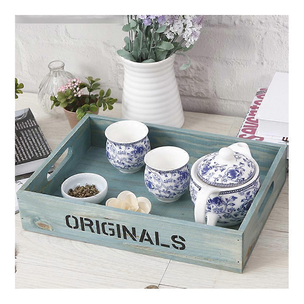 Vintage Wooden Tea Set Fruit Tray Large Character Pattern