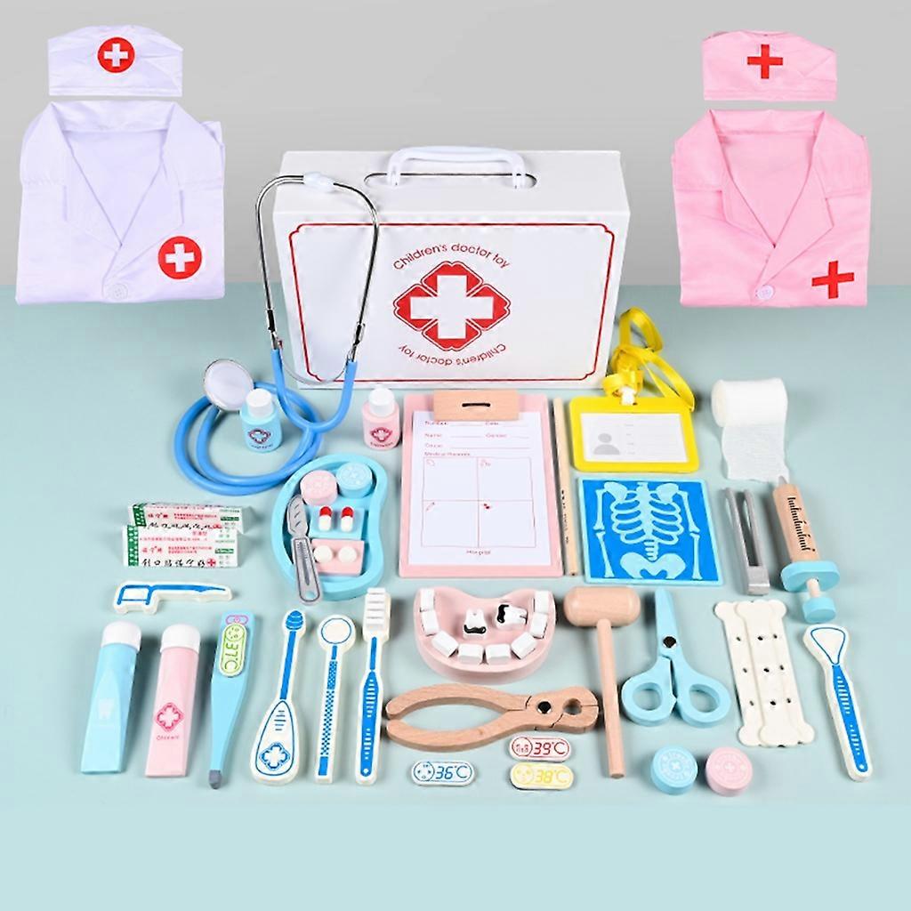  طقم طبي لطبيب الأطفال التظاهر بلعب الأدوار مجموعة معدات خشبية واقعية