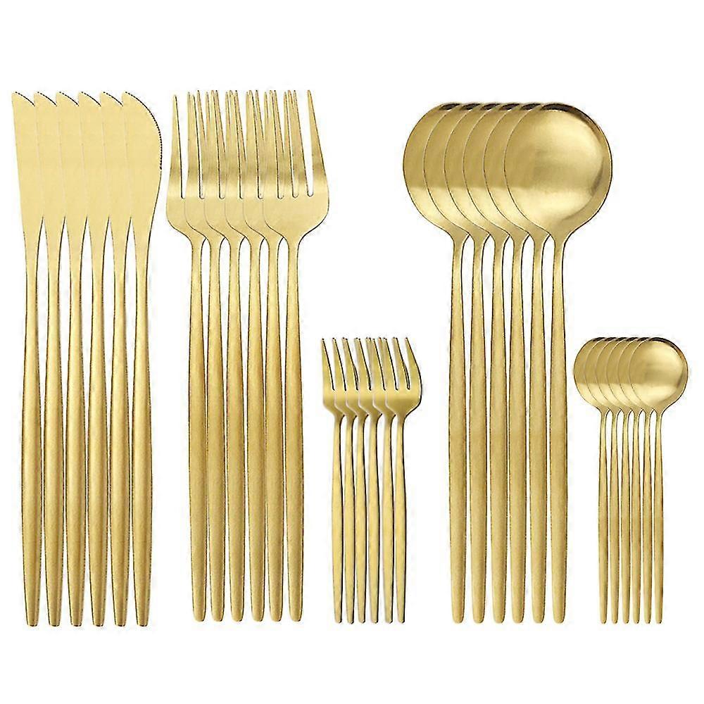 Gold Cutlery Set Knife Spoon Fork Kitchen Flatware Set 30pcs Matte Gold Tableware Set Stainless Steel Dinnerware Set