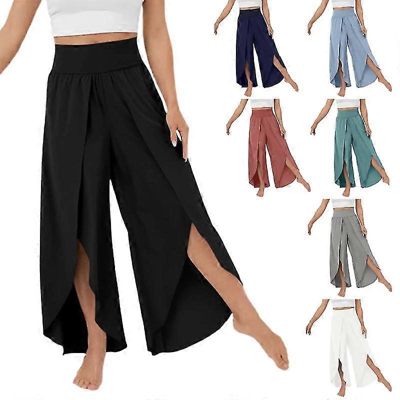 Women Casual Flowy Split Wide Leg Pant High Waisteds Trousers Breathable Bottom Wearing For