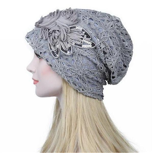 Femeile dantelă Ruffle Hat Eșarfă Turban Cap negru