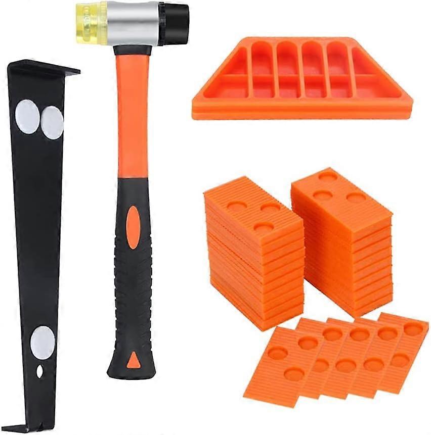 Laminate Flooring Kit with 40 Spacers, Double Headed Mallet, Tapping Block and Pull Up Bar (Orange)