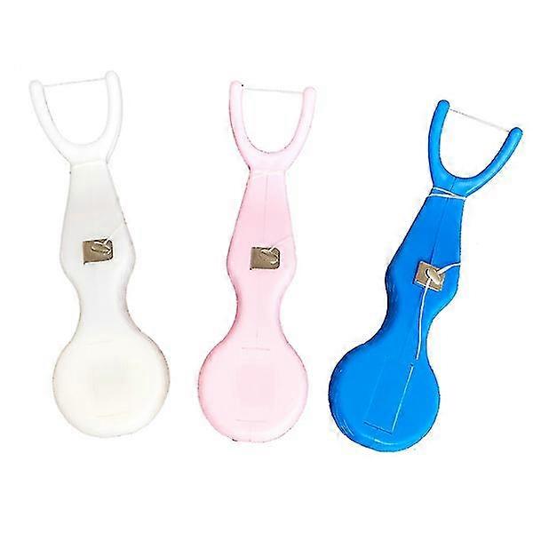 3 Pcs Dental Floss Pick Dental Flosser Built-in Spool Flat Wire Dental Floss Replacement Core (white+ Pink + Blue)