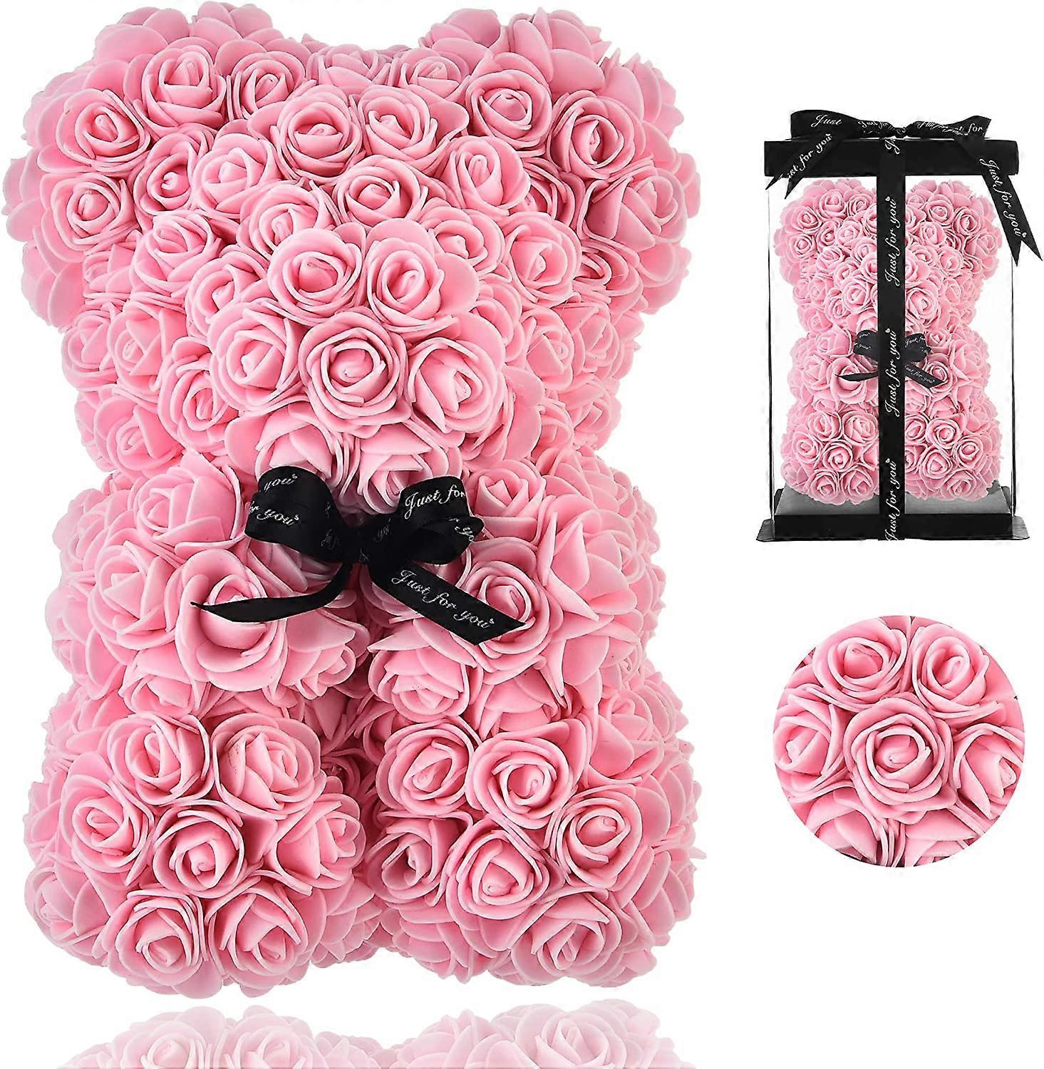 Rose Bear - Rose Teddy Bear σε κάθε Rose Bear - Flower Bear ιδανικό για την επέτειο - Περιλαμβάνεται διαφανές κουτί δώρου! 10 Inche (ανοιχτό ροζ)