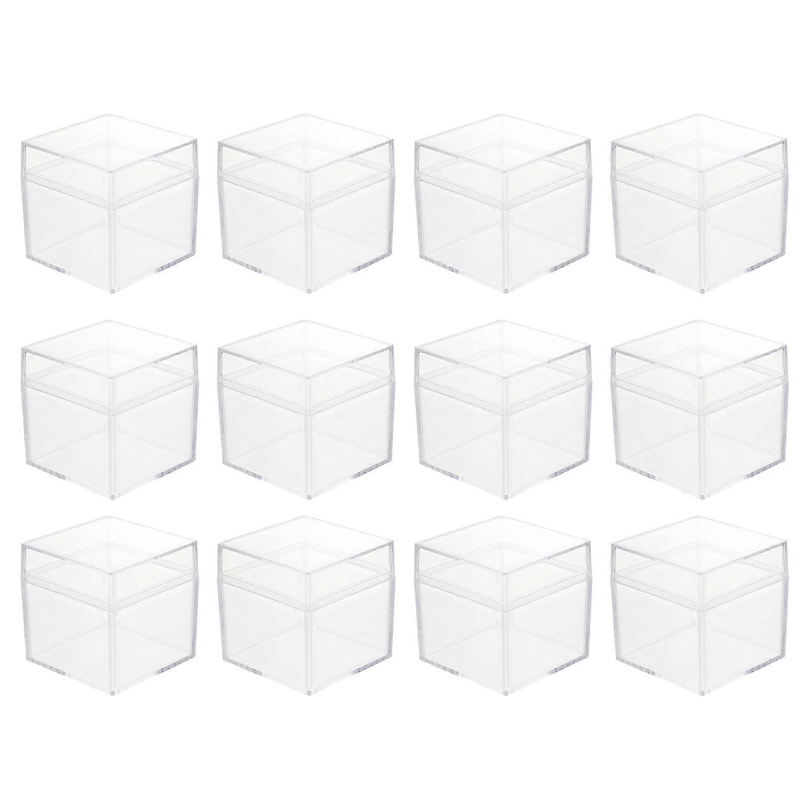 12Pcs Transparent Packing Box Plastic Candy Box Gift Container Square Container