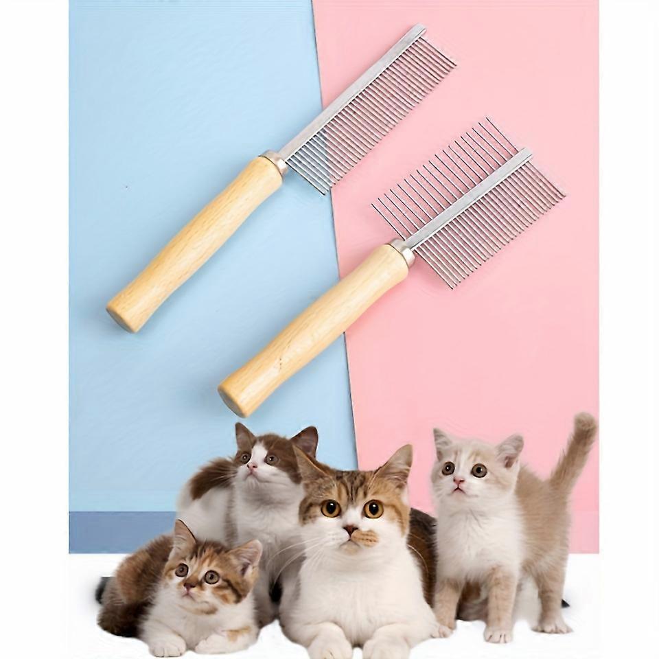New style Professional Pet Grooming Tool - Double Row Slicker Brush with Wooden Handle for Shedding and Dematting - Stainless Steel Dog Comb Included