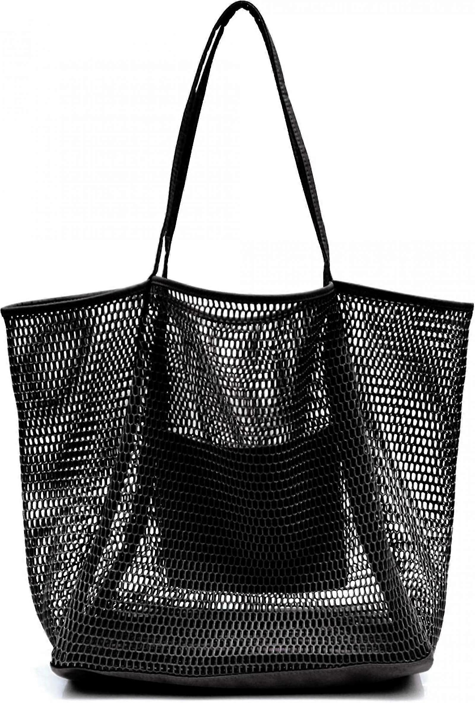 Mesh Beach Tote Womens Shoulder Handbag, Black