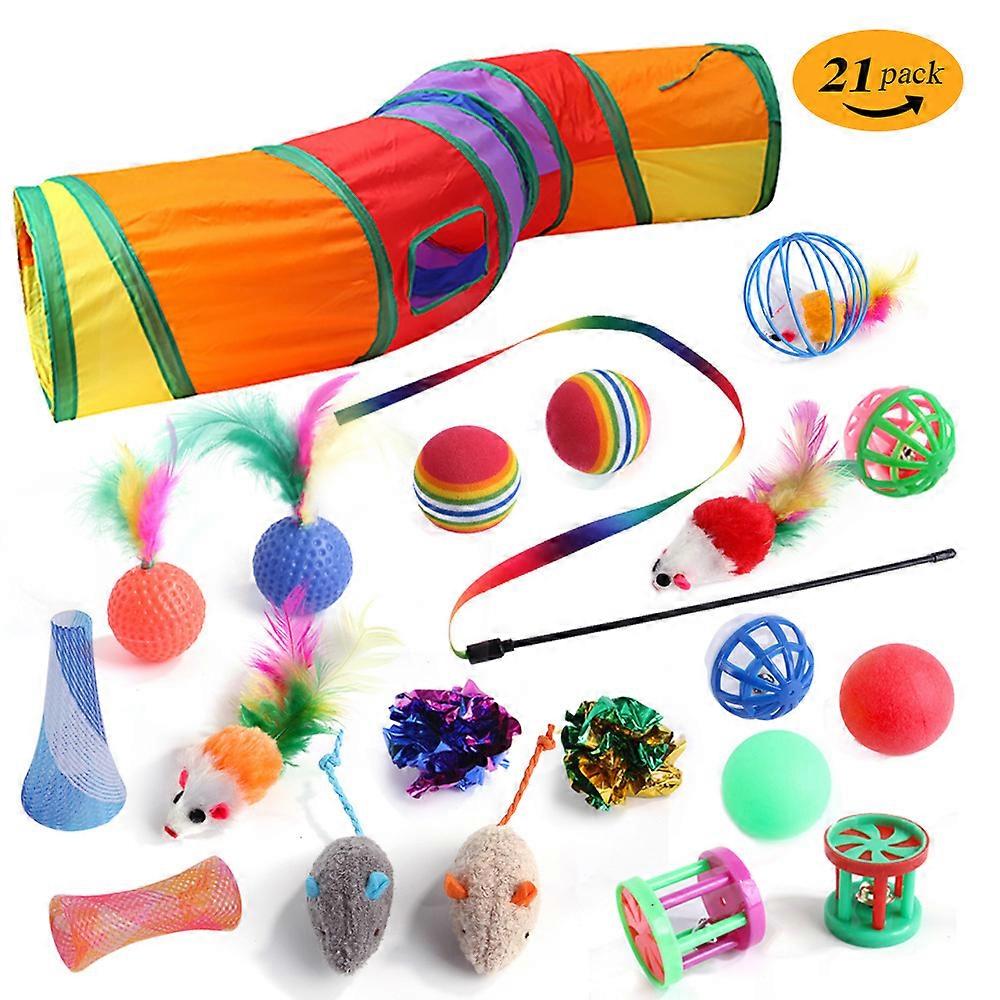 Cat Toy Set 21 Piece Three Way Cat Tunnel Multiple Combination Fun Cat Toy Set
