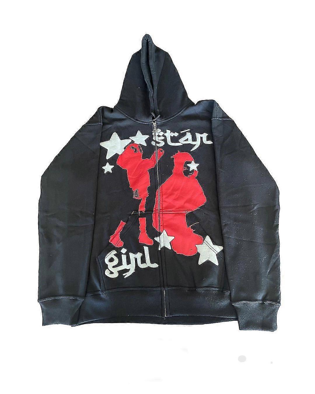 Street Trend Vêtements Retro Print Zip Hoodie Femmes Y2k Loose Casual Top Harajuku Version coréenne Surdimensionné Sweat-shirt Femmes