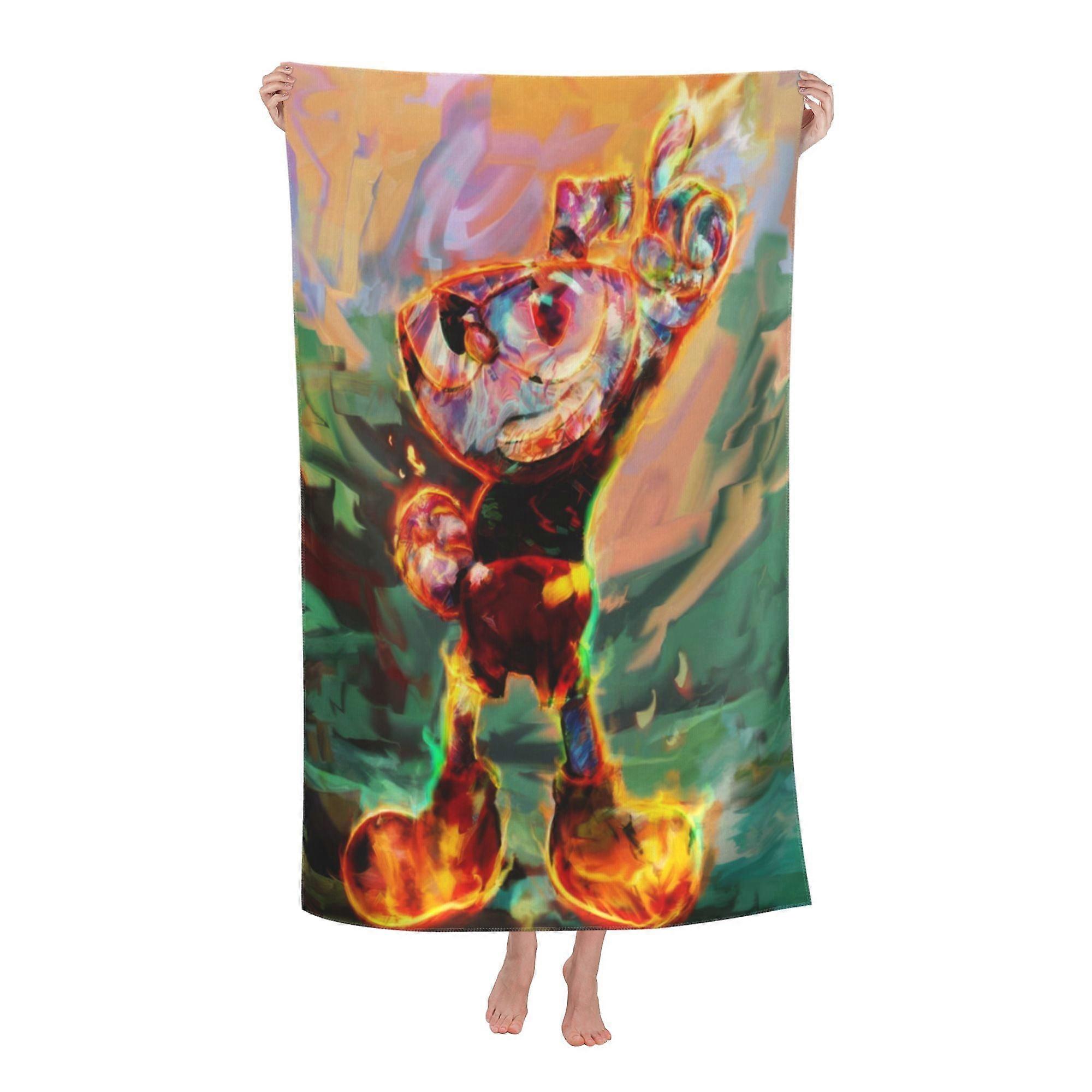 k384 Cuphead Beach Towel, Large Microfiber Bath Towel mtdw384