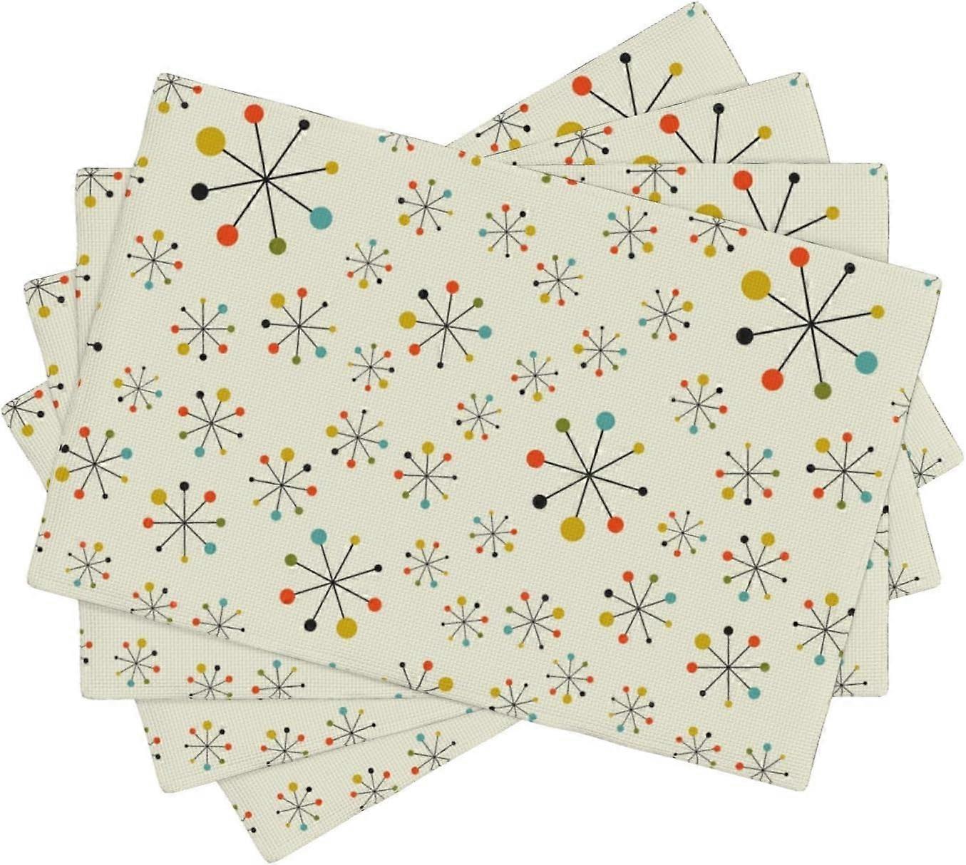 Mid Century Retro Placemats Set of 4 Yellow Kitchen Table Mats for Dining Farmhouse Holiday Home Decor,Linen Washable Place Mats 12x18 4 PCS, Style-18