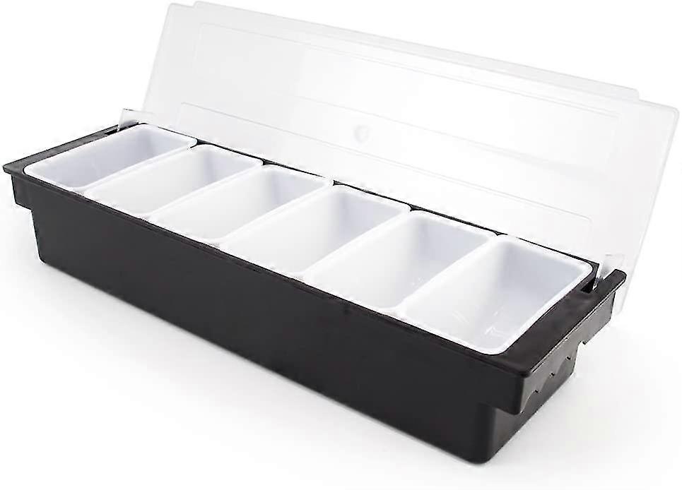 Sunrain Bar Top Food & Condiment Dispenser - 6 Tray Plastic Garnish Station With Lid