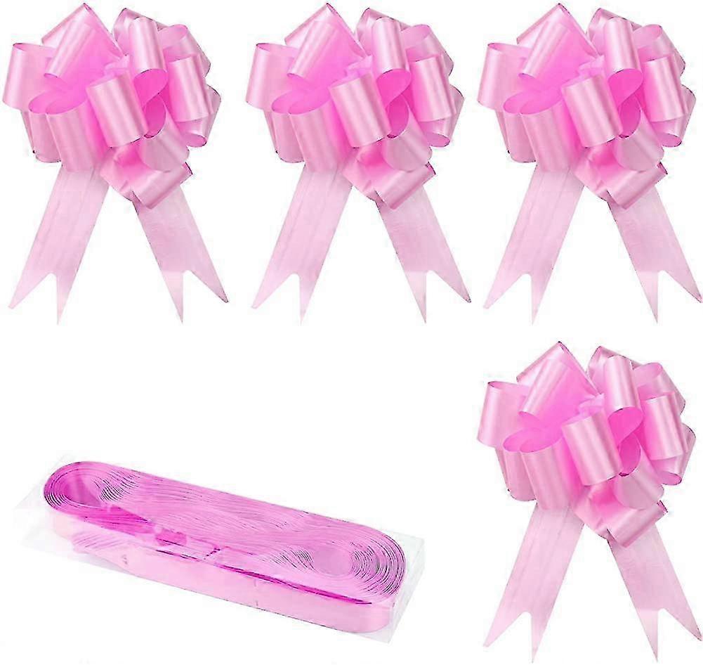 30 Pieces Automatic Bows Red Ribbon Bows Wide Ribbon Pull-Out Knots Decoration