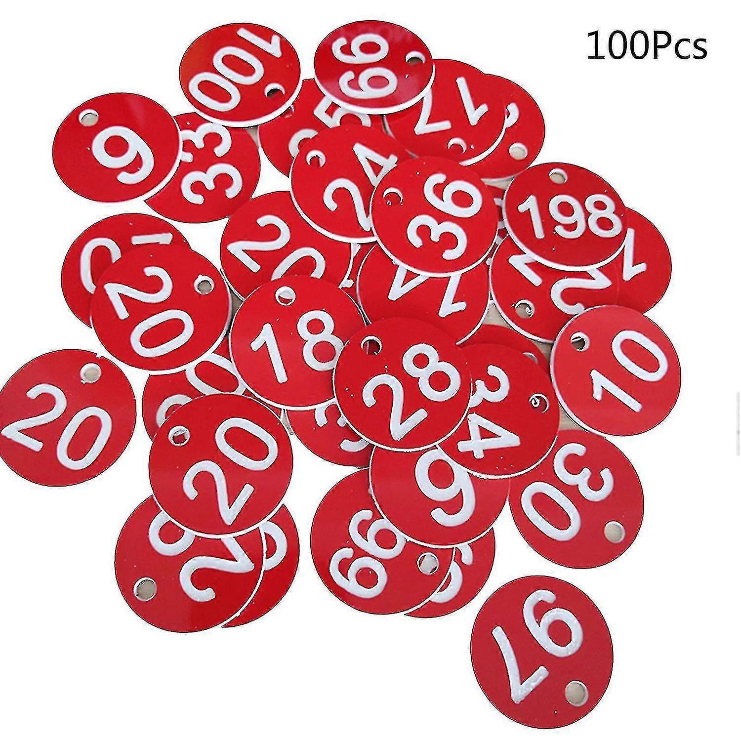 100個入りプラスチックID番号タグ 1~100 刻印番号IDタグ キーホルダー用カラー