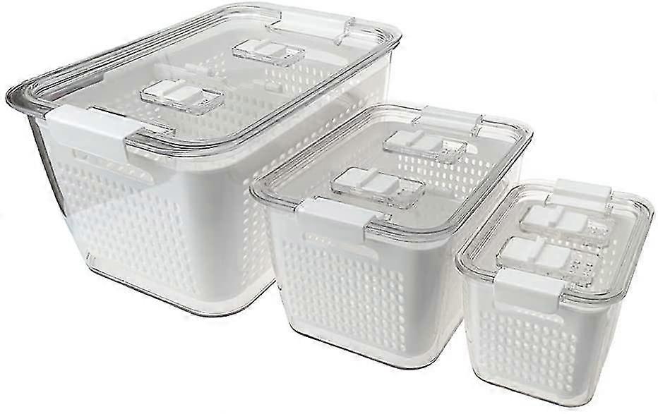 Produce Vegetable Fruit Storage Containers - StayContainers For Refrigerator - Draining Crisper With Strainers,white