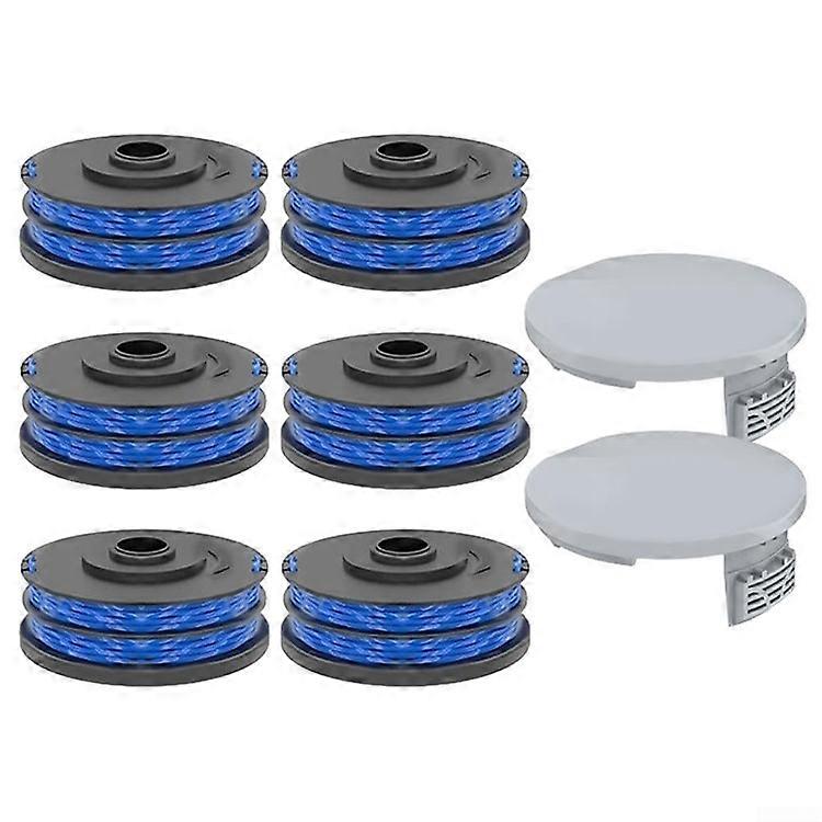 2 RAC122 Spool Cap + 6 RAC123 Spool Compatible For Ryobi RLT6030 / RLT5127 / RLT5027 / RLT4125 / RLT4027 Lawn Mower
