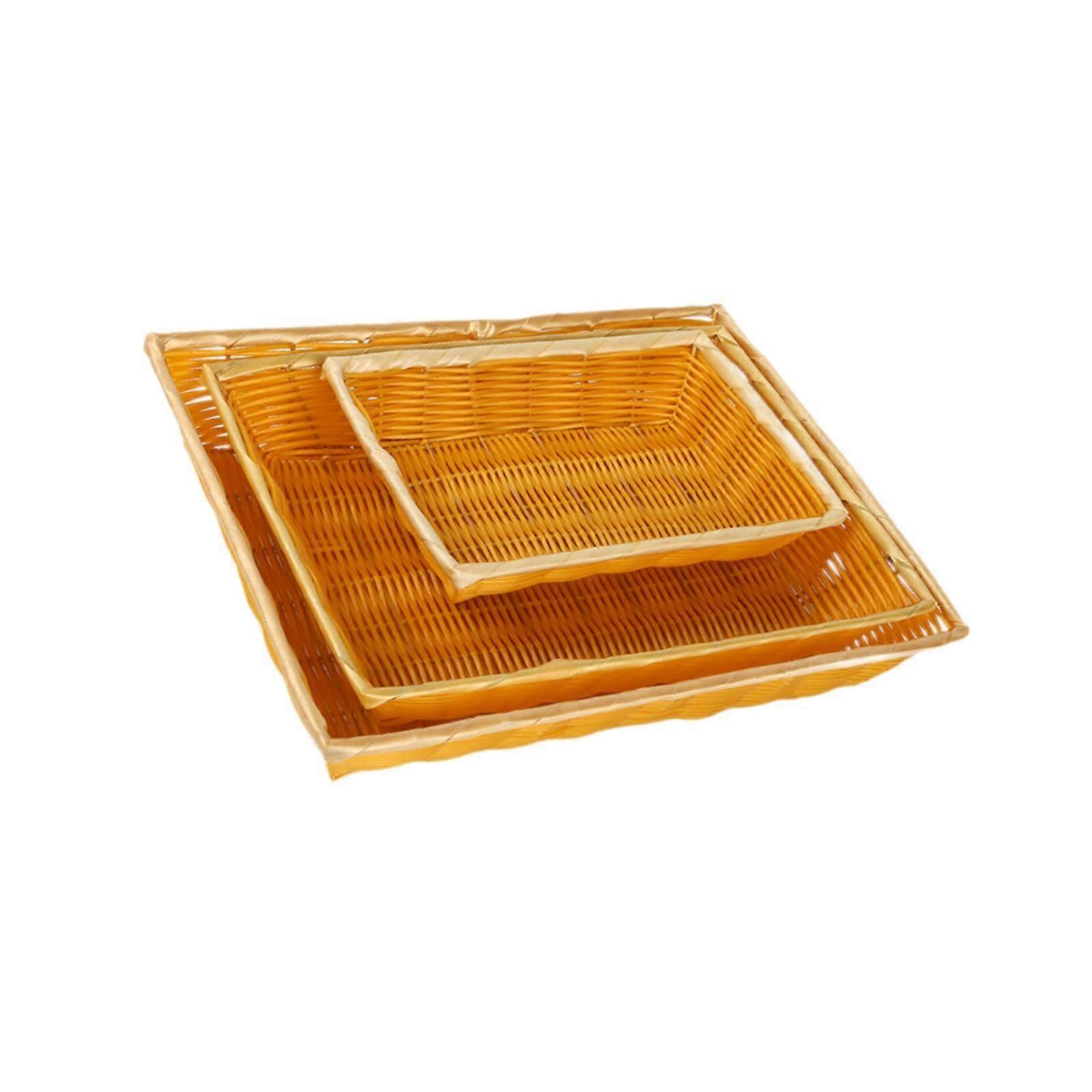 3 Pieces Imitation Rattan Bread Baskets Rectangle for Coffee Party Desk