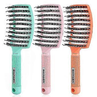 3 Pack Vented Quick Drying Massage Blow Detangler Brush,boar Bristle Hair Brush Set-curved,detangling Hair Brush For Women Long,thick, Thin, Curly(gre