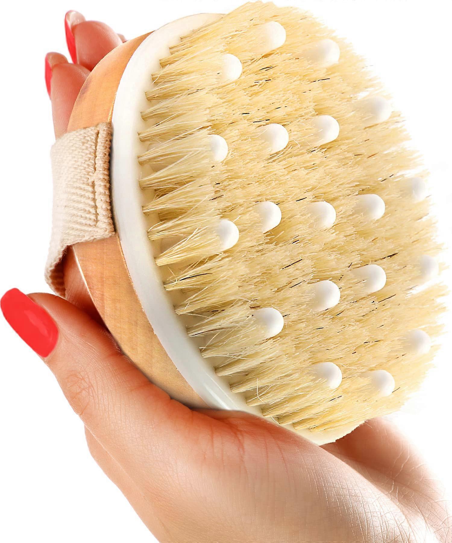 Exfoliating Body Brush for Cellulite Reduction in Shower Spa, Soft Bristles, Ergonomic Handle, Natural Material