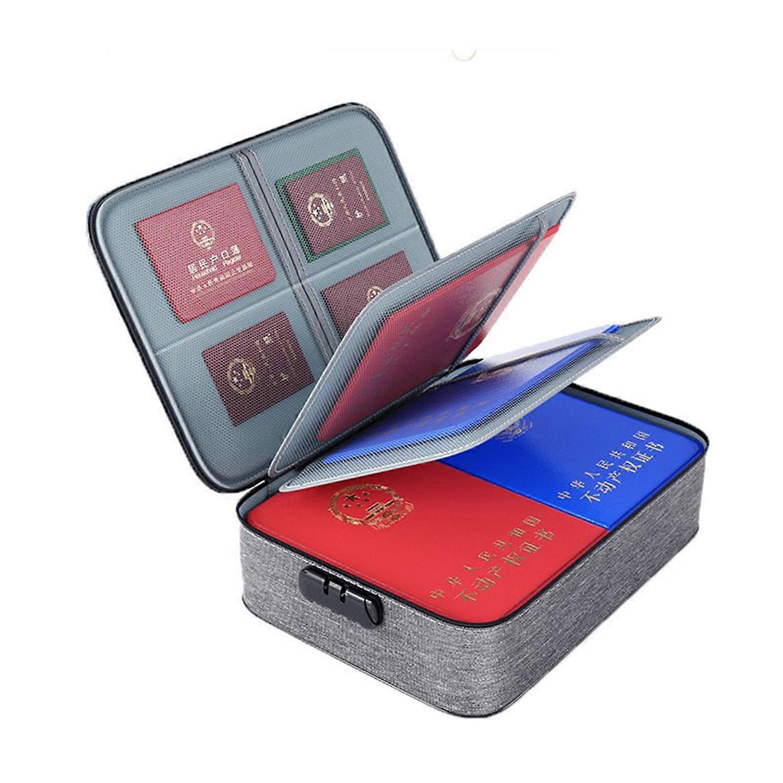 Fireproof Document Box 37x27x10cm 2-layer Document Safe Bag File Storage Box With Lock Waterproof Ziper Portable