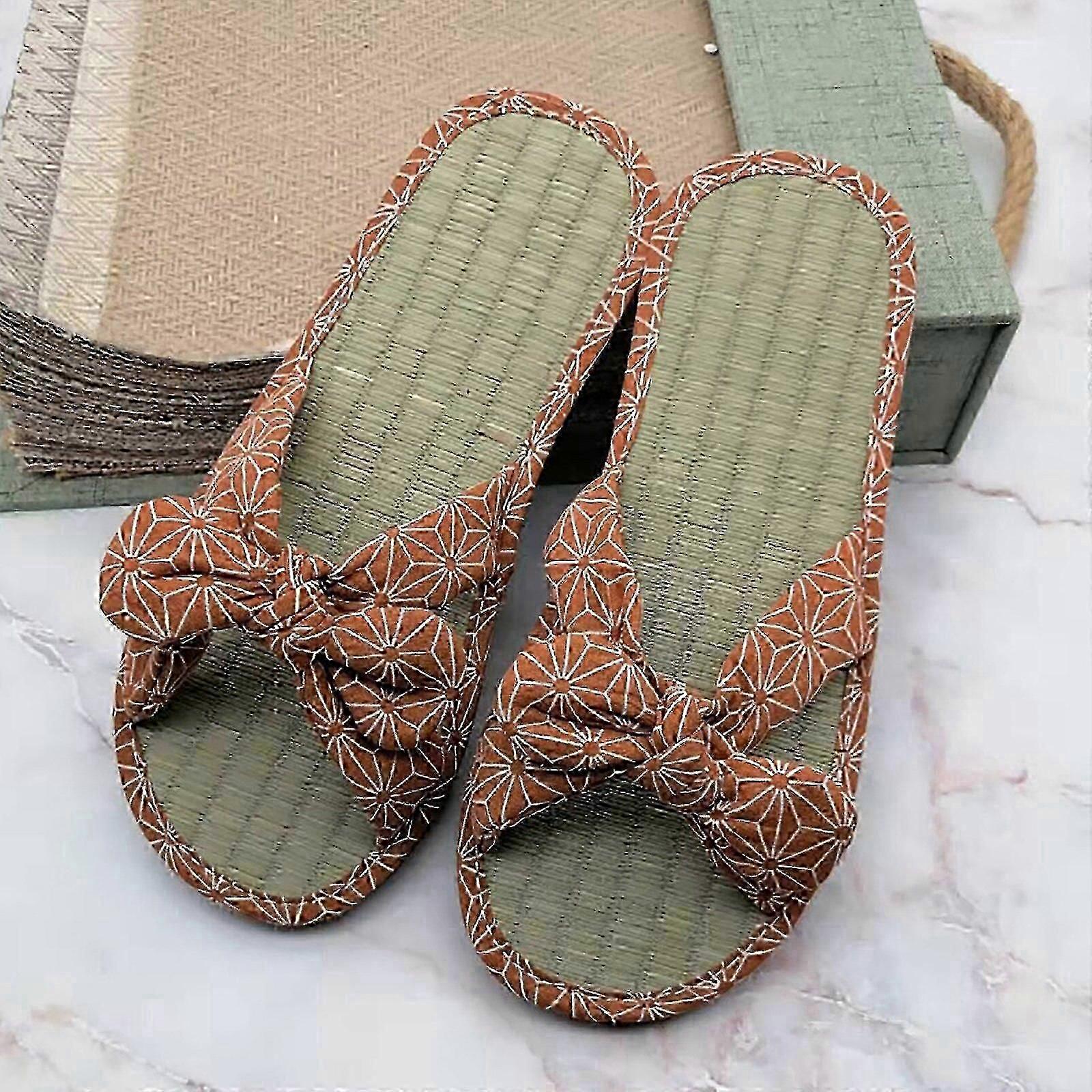 Gorące damskie płaskie kapcie Wygodne antypoślizgowe sandały Ciche bambusowe rattanowe klapki Plażowe kapcie nadmorskie [HS]