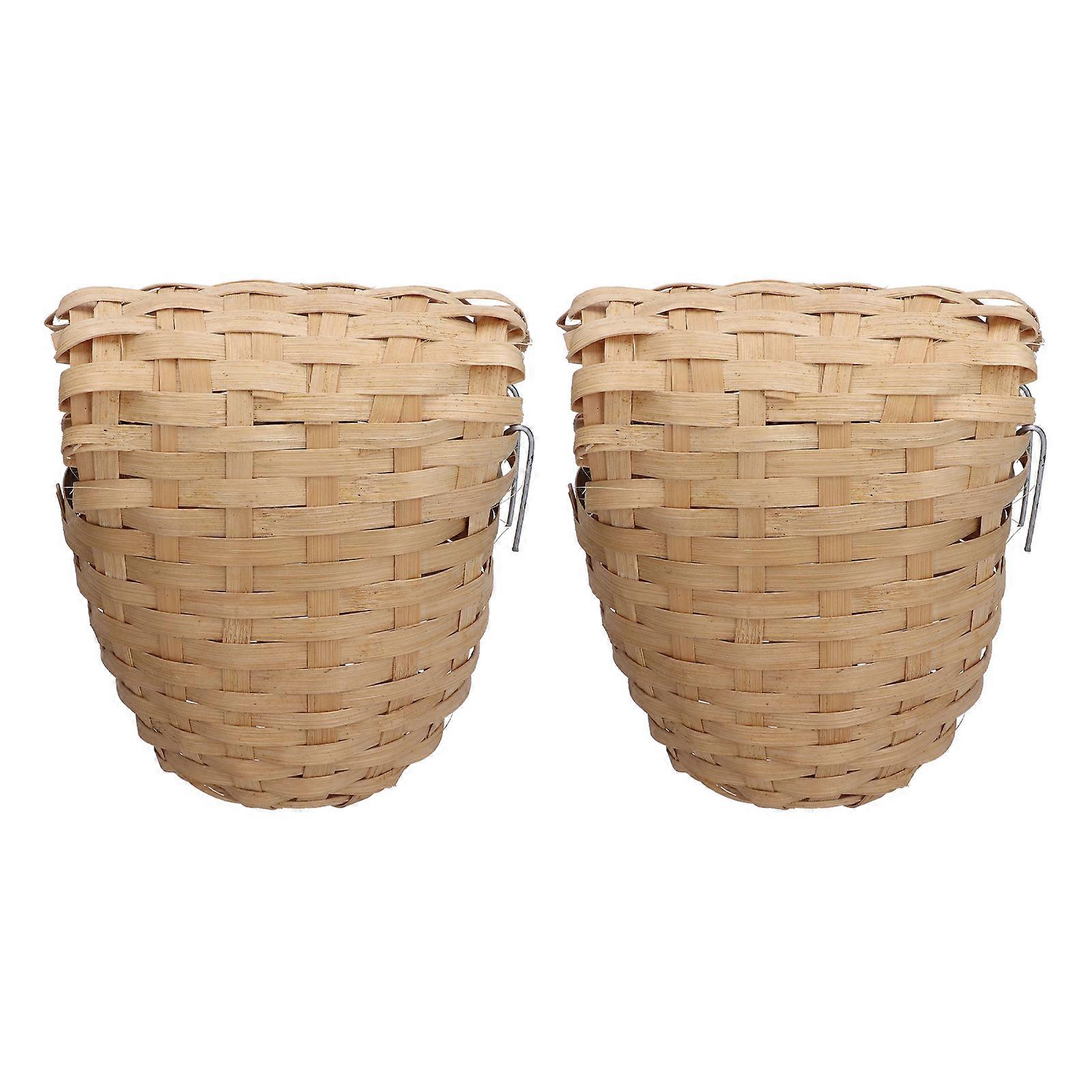 2PCS 천연 대나무 둥지 새집 야외 정원용 후크가 있는 수제 새 둥지