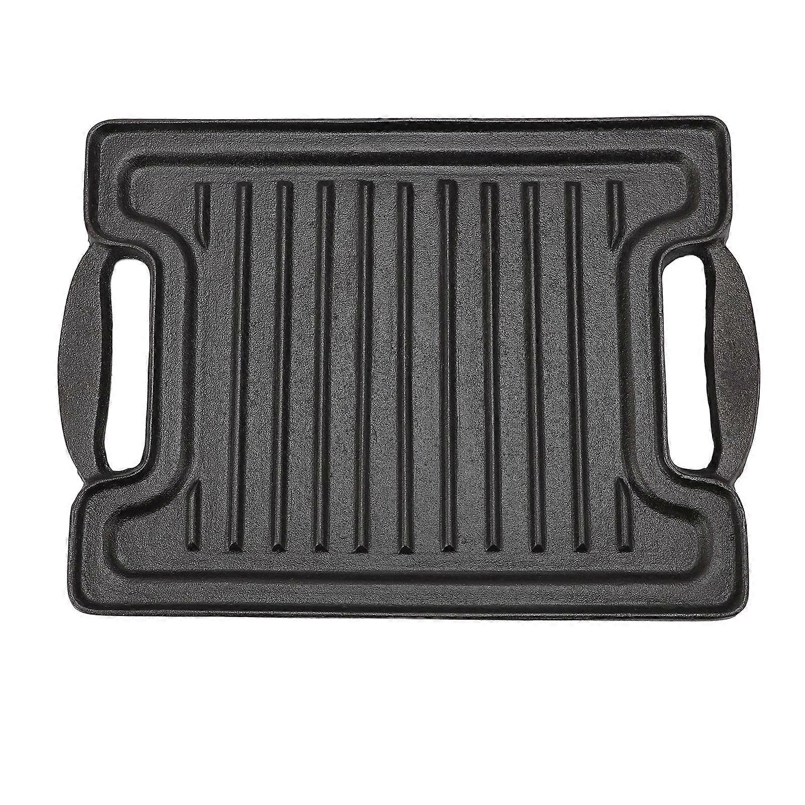 BBQ Grill Plate Cast Iron Rectangular Even Heating Grilling Plate for Meats Seafood Vegetables 