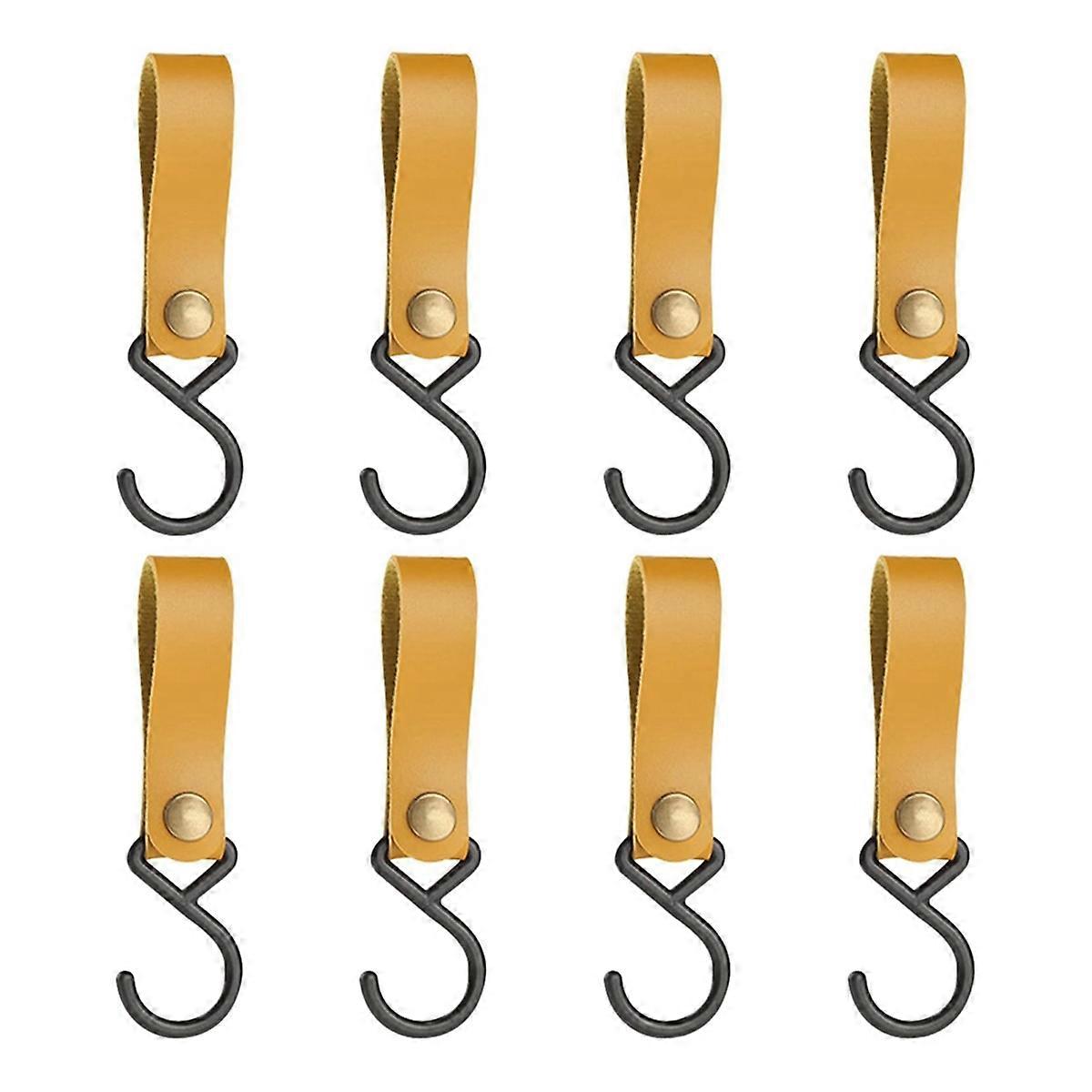 8Pcs Leather S-Hooks Leather Hook,Coat Hook for Hanging (Light Brown)