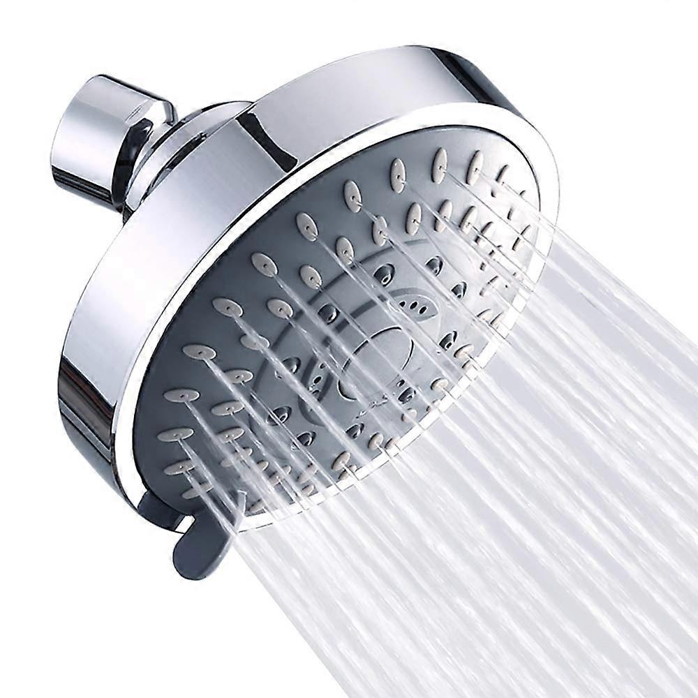High Pressure Rain Shower Head Fixed 5-Setting Adjustable Metal Swivel Ball Joint Low Water Flow