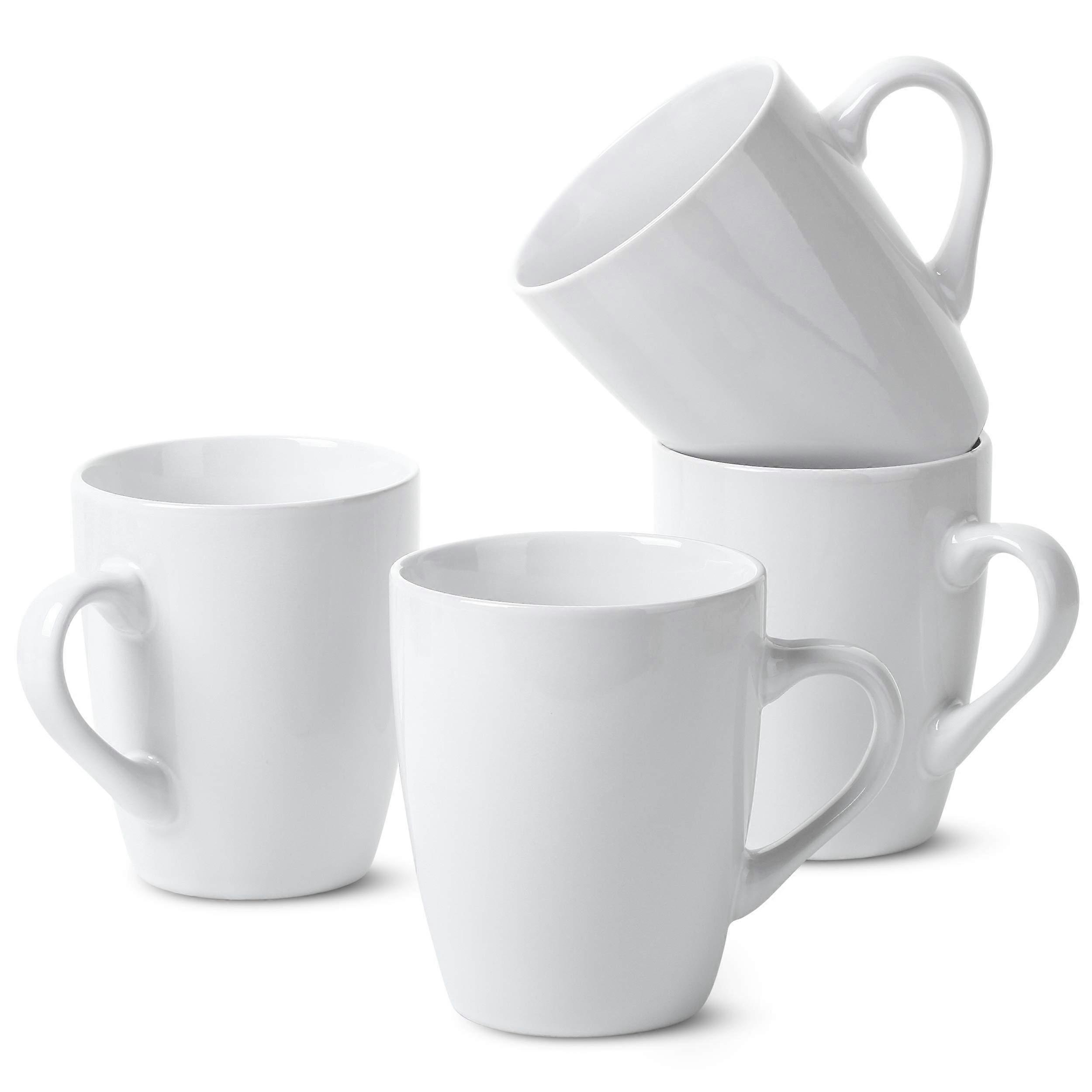 4 Set of White Fine Bone China Coffee Mugs 12 oz Large Porcelain Hot Cocoa Cups for Christmas