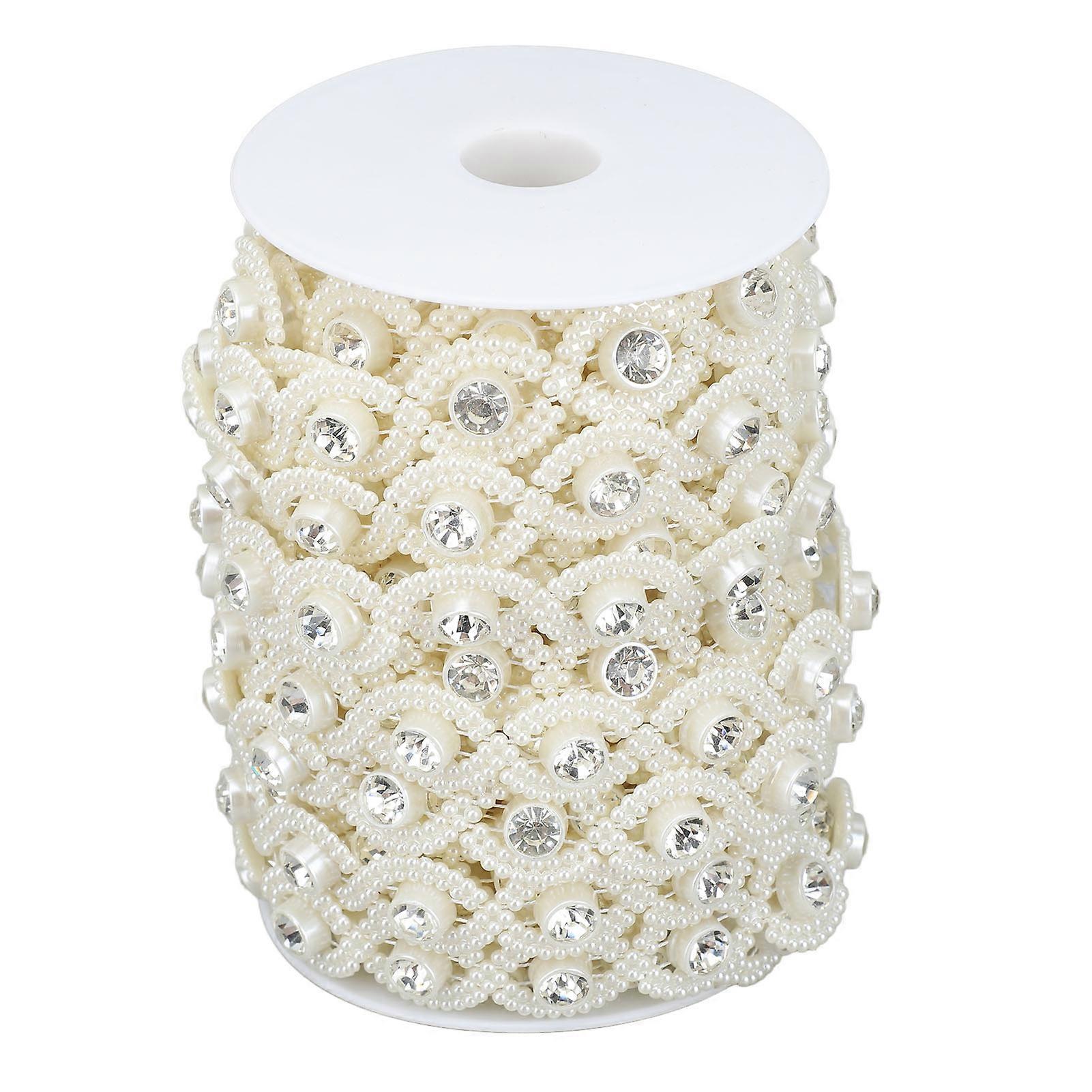 Bead Chain String Half Side Flatback DIY Imitation Pearl String with Rhinestone for Crafts Needlework