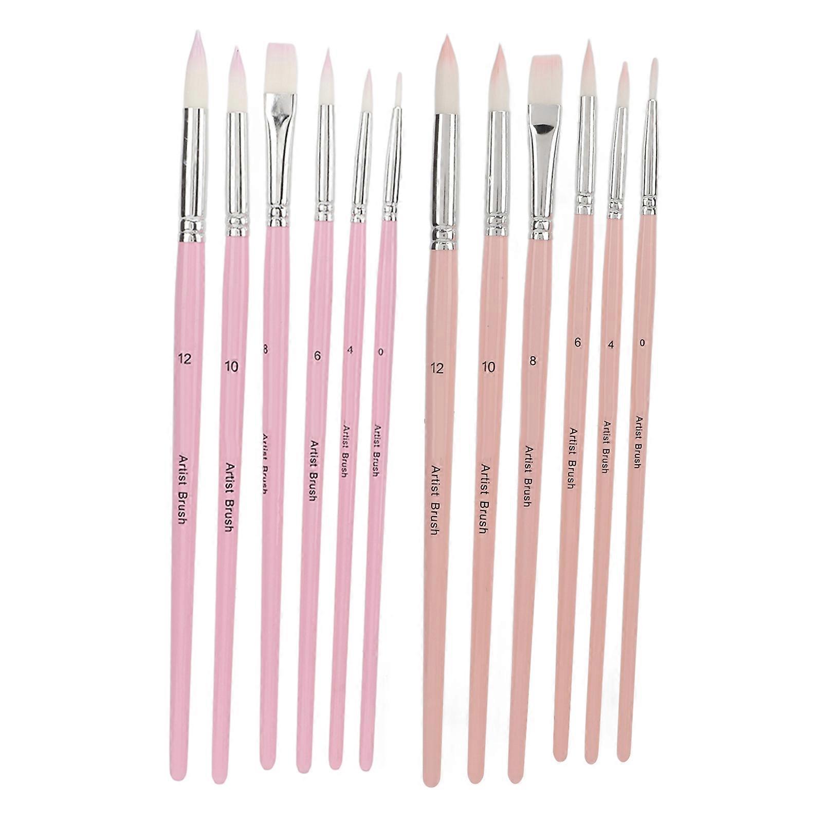 12pcs Nylon Paint Brush Washable Cleanable Nylon Wool Material Different Colors Light Weight Coloring Brush Set for Art(Pink Hibiscus Purple )