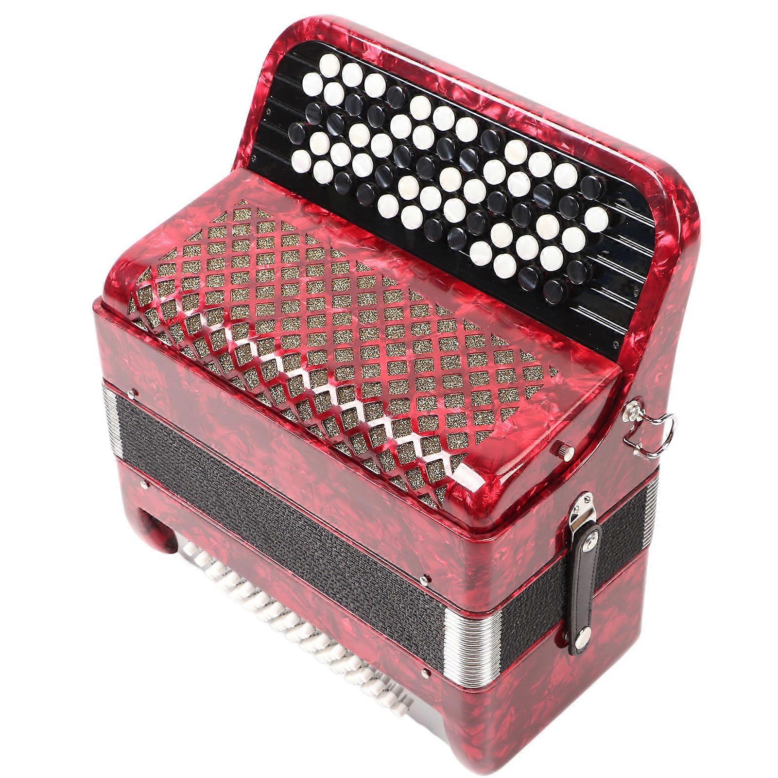 62 Keys Accordion 60 Bass Button Accordion Kids Educational Musical Instrument with Straps Red