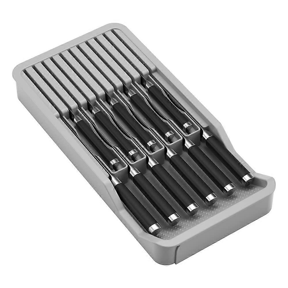 Knife Drawer Organizer, Gray Drawer Insert for 11 Kitchen Knives, Space-Saving Design for Kitchen Safety