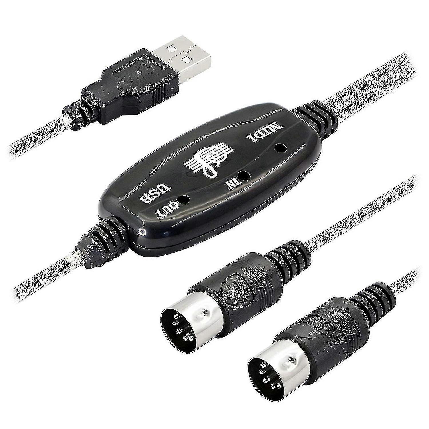 USB MIDI Cable Adapter - LED Indicator for PC & Mac