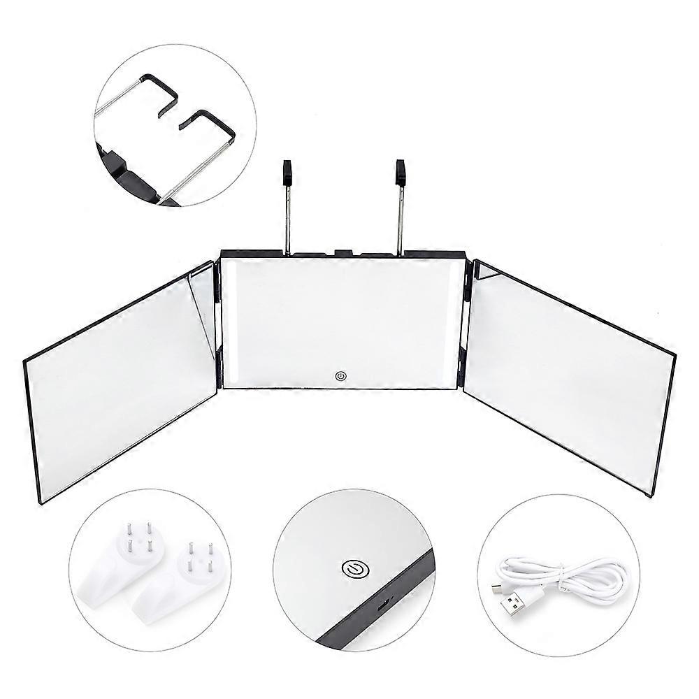 Retractable hook type tri-fold mirror, three-sided folding makeup mirror