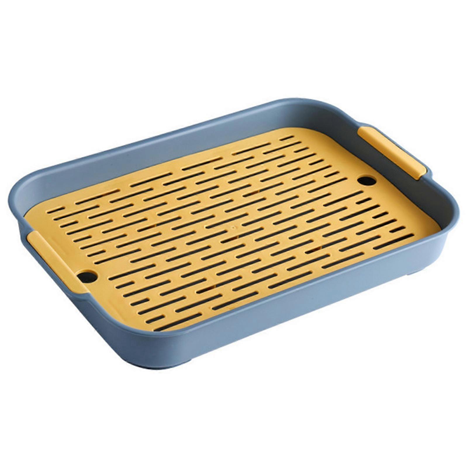Double Layer Drain Tray Dish Drainer Drying Rack Plastic Tea Tray for Cup Bowl Fruit Rectangular