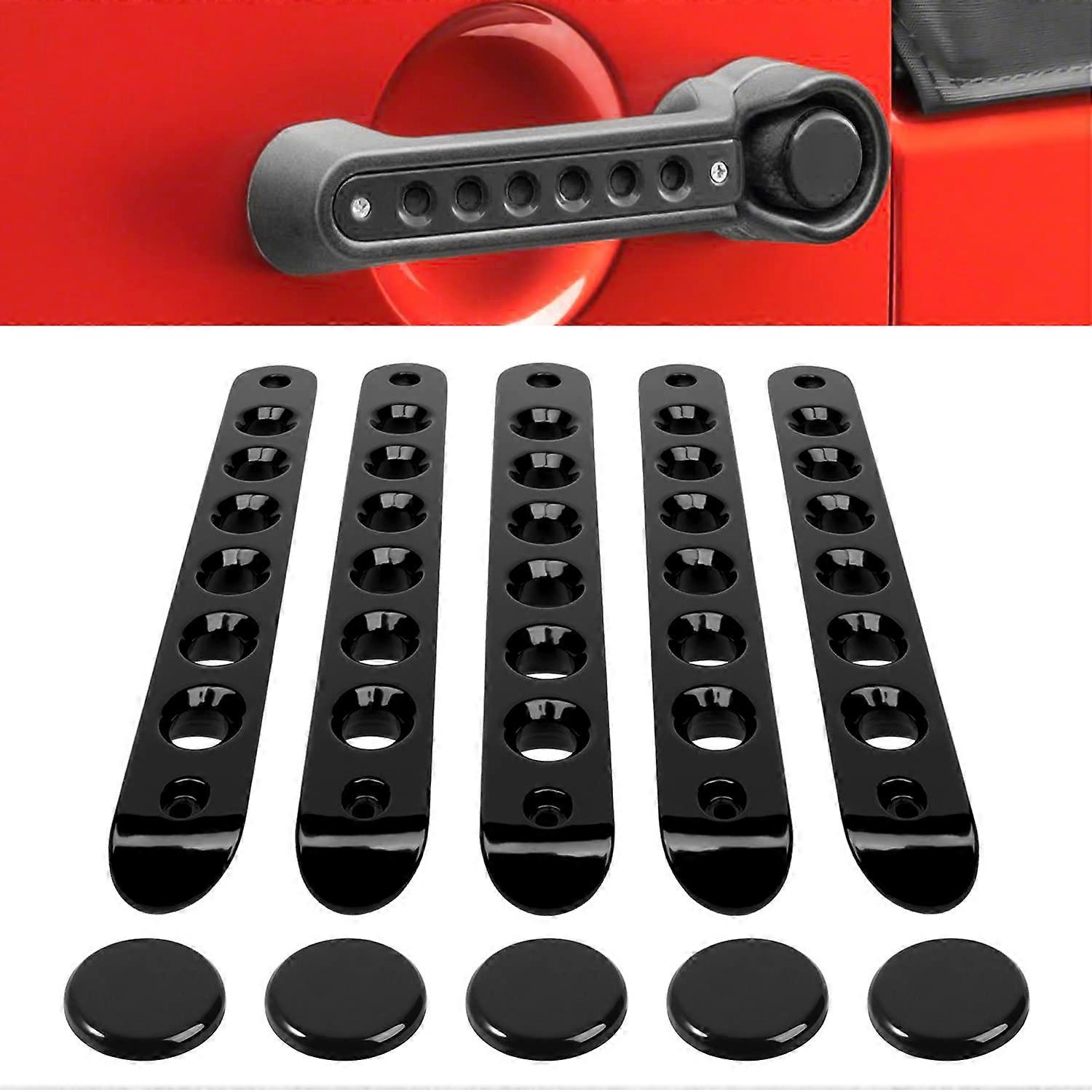 Grab Handle Inserts Cover and Push Button Knobs Trim for Jeep Wrangler JK JKU, Aluminum Black, 2007-2018 Door Handle Accessories