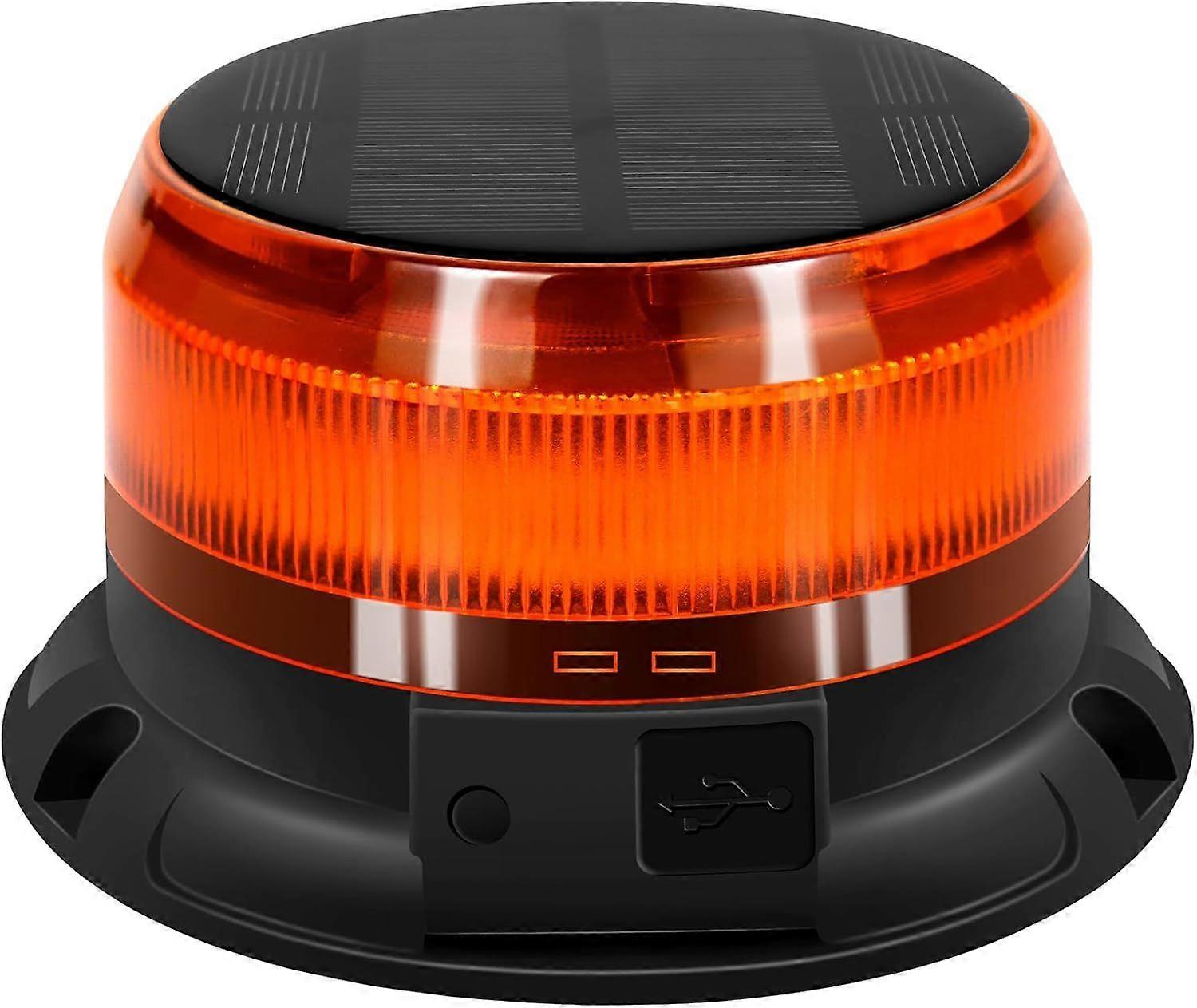 1 pcs Solar Powered LED Beacon Wireless Rechargeable 12V-24V Orange Magnetic Flashing Warning Light 5 Flash Modes