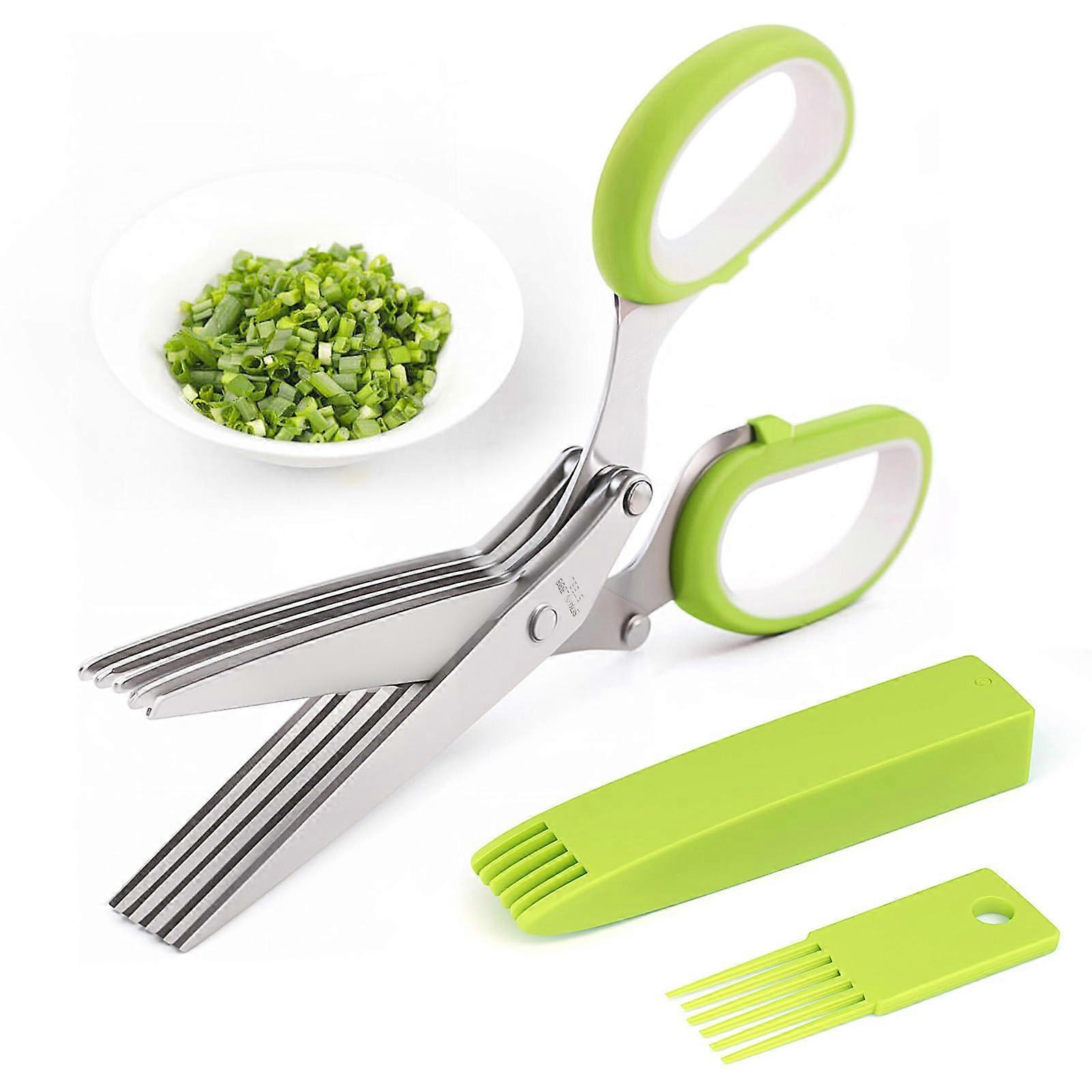 Herb Scissors, Kitchen Shears with 5 Blades and Cover, Multipurpose Cutting Herb Stripper