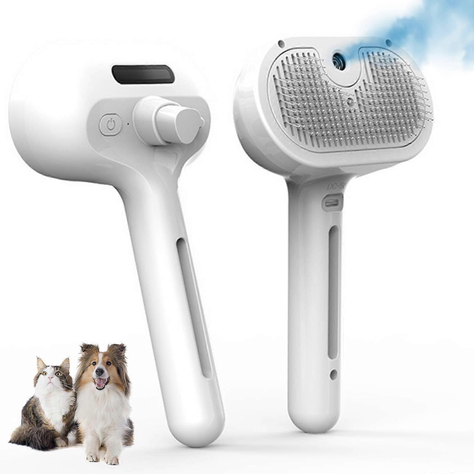 Spray Cat Brush for Shedding - Steamy Pet Brush for Long & Short Haired Cats and Dogs, Anti-Static Hair Removal Tool, White