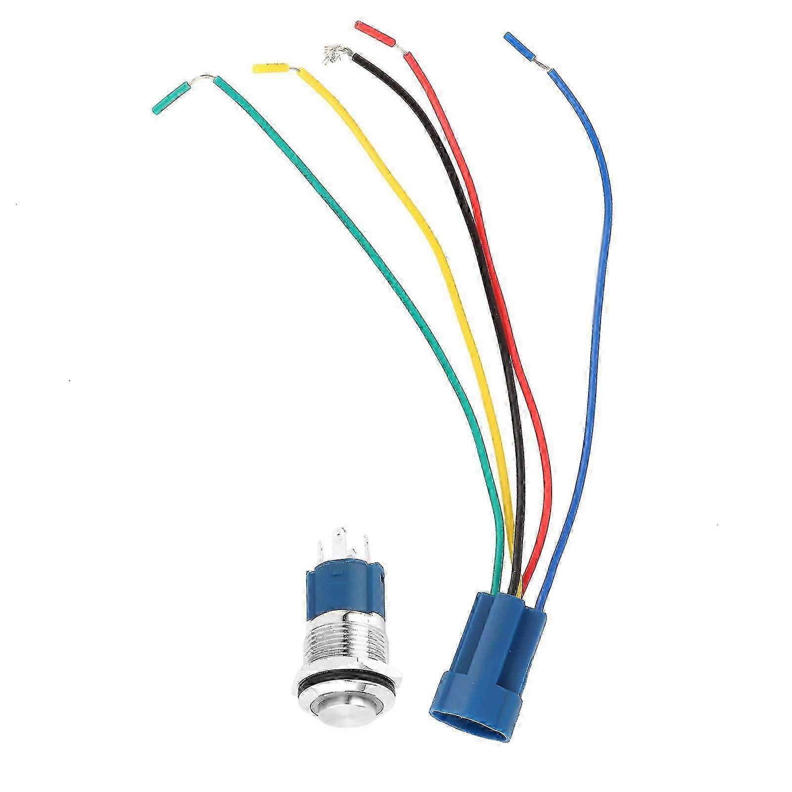 2024 12V 0.6in LED Light Push Button Self-Locking Self-Reset Waterproof Toggle SwitchBlue Light