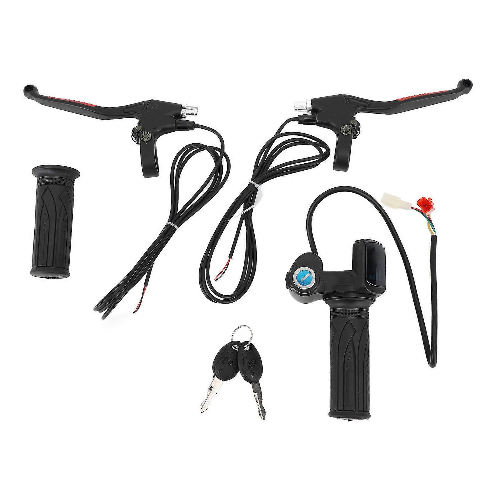 BuyWeek 60V Bike Torsion Throttle Brake Handle, Universal Aluminum Rubber Grips Sensitive Two Color Bicycle Brake Handle for Replacement